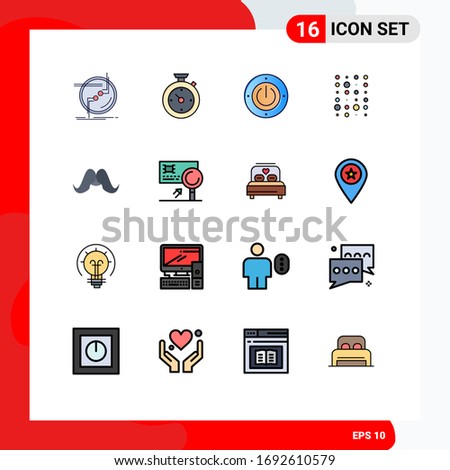 Flat Color Filled Line Pack of 16 Universal Symbols of moustache; instructure data; hotel; data; computing Editable Creative Vector Design Elements
