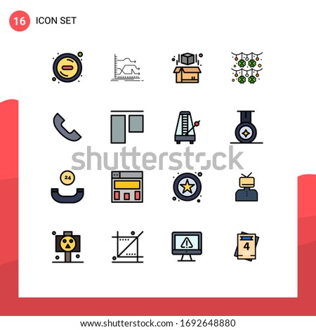 Modern Set of 16 Flat Color Filled Lines and symbols such as telephone; call; box; saint patrick; garland Editable Creative Vector Design Elements