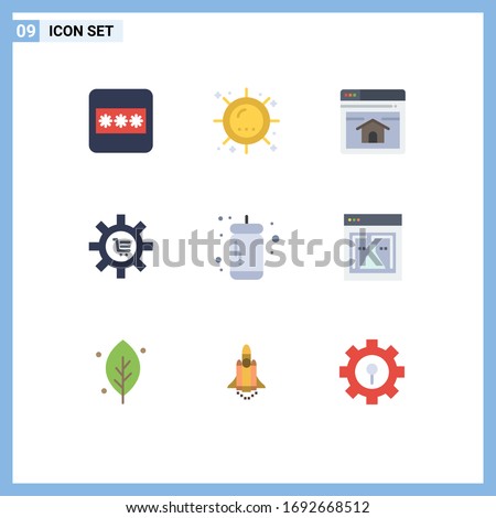 Pictogram Set of 9 Simple Flat Colors of setting; commerce; seo; e; cart Editable Vector Design Elements