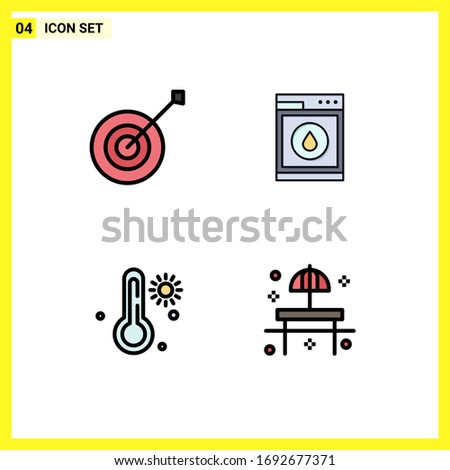 Pack of 4 creative Filledline Flat Colors of archery; temperature; trophy; washing; beach Editable Vector Design Elements