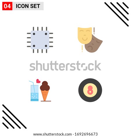 Group of 4 Flat Icons Signs and Symbols for chipset; food; gadget; masks; glass Editable Vector Design Elements