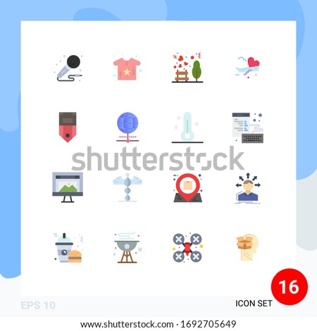 Universal Icon Symbols Group of 16 Modern Flat Colors of badge; plane; shirt; airplane; picnic Editable Pack of Creative Vector Design Elements