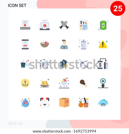Pictogram Set of 25 Simple Flat Colors of page; data; report; arrows; badge Editable Vector Design Elements