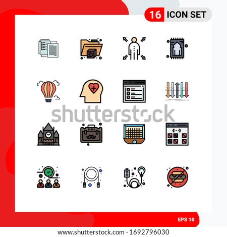 User Interface Pack of 16 Basic Flat Color Filled Lines of air; balloon; man; namaz; rug Editable Creative Vector Design Elements