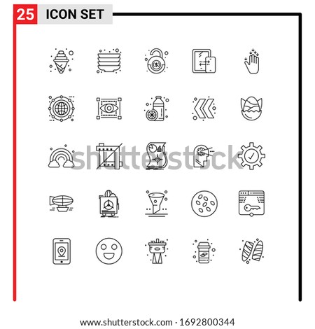 Line Pack of 25 Universal Symbols of arrow; gesture; financial; technology; connection Editable Vector Design Elements
