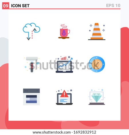 Stock Vector Icon Pack of 9 Line Signs and Symbols for electricity; market; vlc; grow; business Editable Vector Design Elements