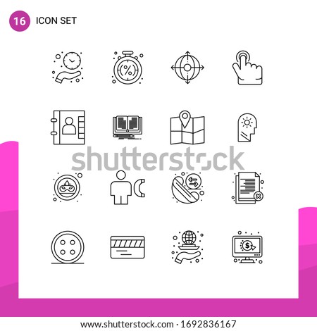 Set of 16 Commercial Outlines pack for book; finger; sale; click; management Editable Vector Design Elements