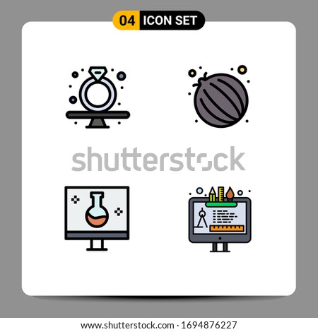 User Interface Pack of 4 Basic Filledline Flat Colors of present; eco science; ring; onion; echography Editable Vector Design Elements