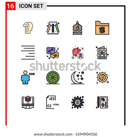 Group of 16 Flat Color Filled Lines Signs and Symbols for chat; right; over; align; science Editable Creative Vector Design Elements
