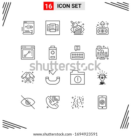 Stock Vector Icon Pack of 16 Line Signs and Symbols for website; browser; business evaluation; transfer; economy Editable Vector Design Elements