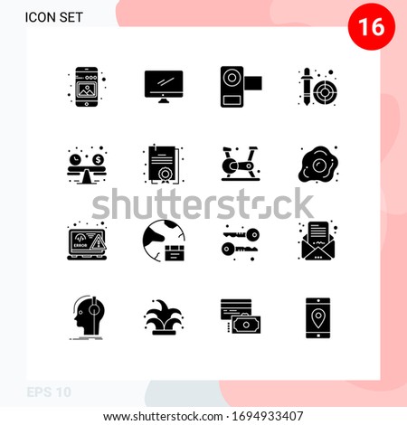 Group of 16 Solid Glyphs Signs and Symbols for picker; color picker; imac; video; media Editable Vector Design Elements