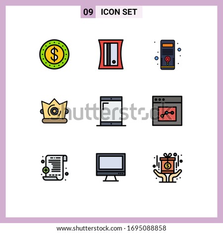Modern Set of 9 Filledline Flat Colors and symbols such as analytics; devices; pc; cellphone; king Editable Vector Design Elements