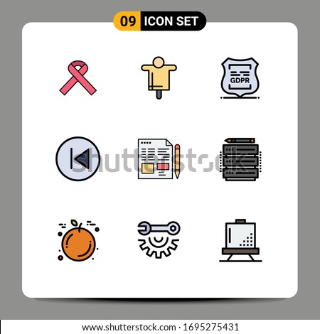 9 Universal Filledline Flat Colors Set for Web and Mobile Applications music; arrows; data privacy; arrow left; private Editable Vector Design Elements