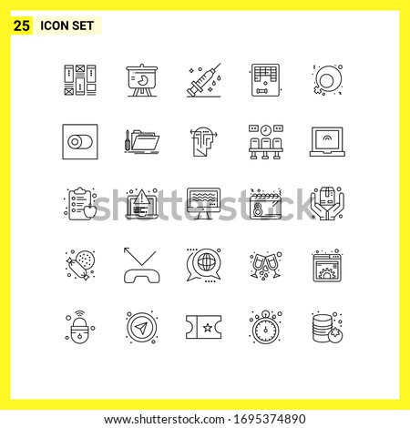 Universal Icon Symbols Group of 25 Modern Lines of feminism; game; graph; fun; vaccine Editable Vector Design Elements