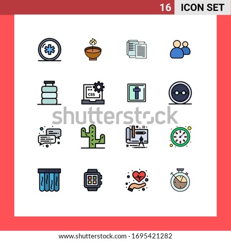 Pack of 16 Modern Flat Color Filled Lines Signs and Symbols for Web Print Media such as friends; wlan; diwali; transfer; file Editable Creative Vector Design Elements