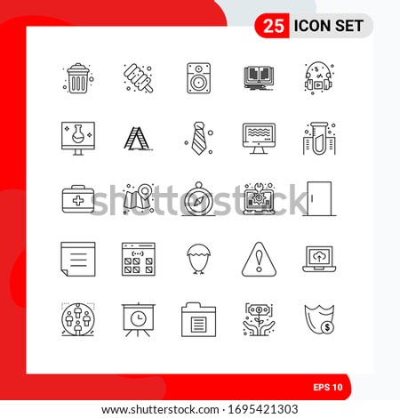 25 User Interface Line Pack of modern Signs and Symbols of headphone; hobbies; loud; story; novel Editable Vector Design Elements