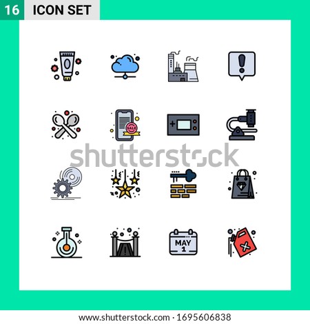 Pack of 16 creative Flat Color Filled Lines of fork; exclamation mark; online; error message; industry Editable Creative Vector Design Elements