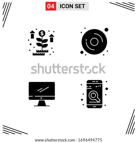 Stock Vector Icon Pack of 4 Line Signs and Symbols for grow; device; plant; hardware; pc Editable Vector Design Elements