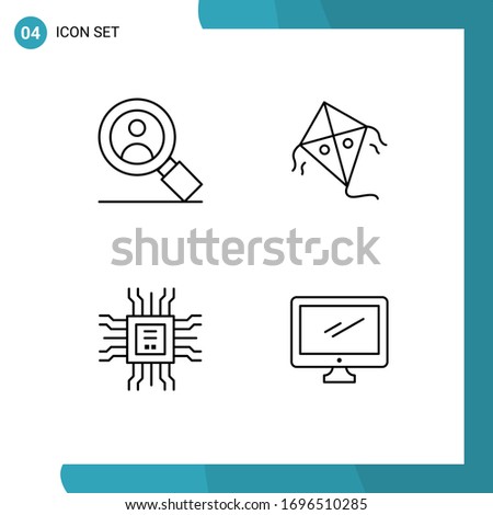 Editable Vector Line Pack of 4 Simple Filledline Flat Colors of search; technology; kite; book; monitor Editable Vector Design Elements