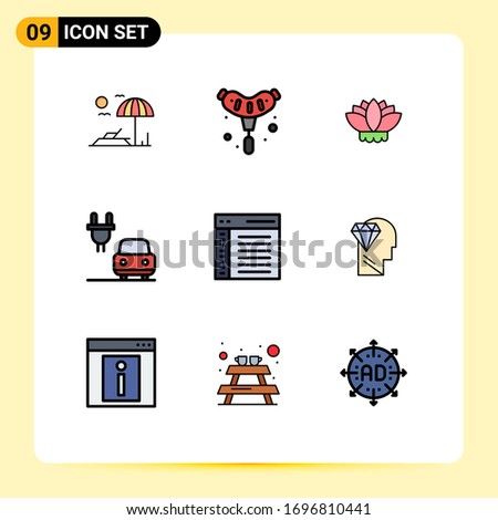 Mobile Interface Filledline Flat Color Set of 9 Pictograms of user; communication; china; coding; electric Editable Vector Design Elements