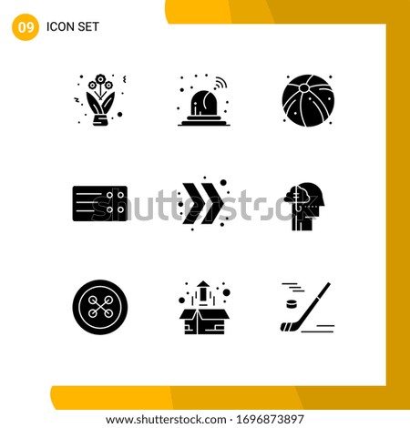 Solid Glyph Pack of 9 Universal Symbols of catch; borrowing ideas; beach; right; arrow Editable Vector Design Elements