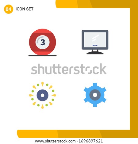Set of 4 Modern UI Icons Symbols Signs for cue ball; pc; play; monitor; event Editable Vector Design Elements