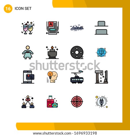 16 User Interface Flat Color Filled Line Pack of modern Signs and Symbols of people; vertical; mountain; distribute; cliff Editable Creative Vector Design Elements