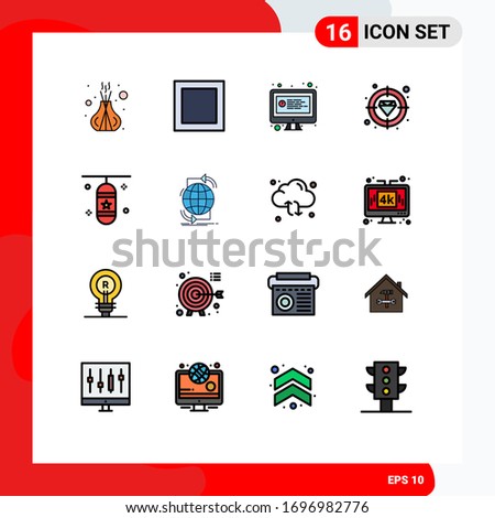 16 Flat Color Filled Line concept for Websites Mobile and Apps sports accessory; punching bag; question; boxing bag; focus Editable Creative Vector Design Elements
