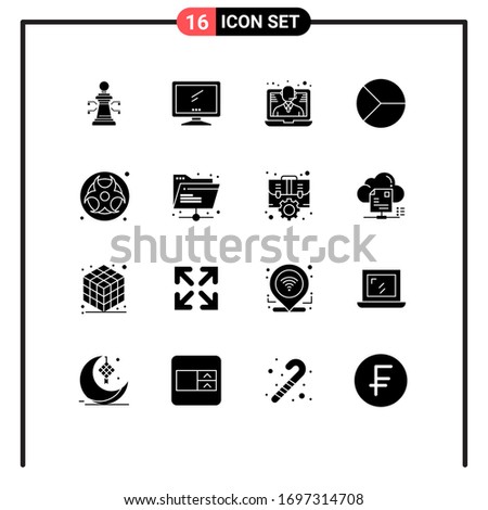 User Interface Pack of 16 Basic Solid Glyphs of pie; finance; pc; chart; call Editable Vector Design Elements