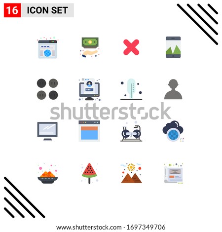 Pack of 16 Modern Flat Colors Signs and Symbols for Web Print Media such as clothes; smartphone; service; graph; cross Editable Pack of Creative Vector Design Elements