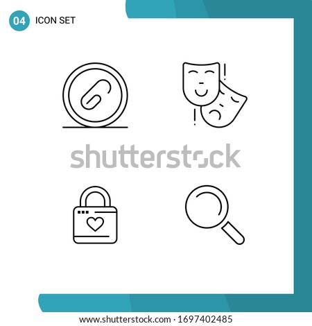 Set of 4 Modern UI Icons Symbols Signs for attach; lock; file; masks; heart Editable Vector Design Elements