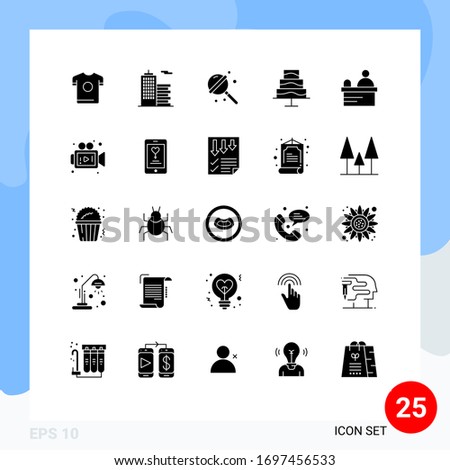 Group of 25 Solid Glyphs Signs and Symbols for window; cashier; candy; photo; editor Editable Vector Design Elements