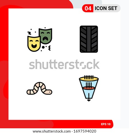 Filledline Flat Color Pack of 4 Universal Symbols of mask; insect; circus; wheel; data Editable Vector Design Elements