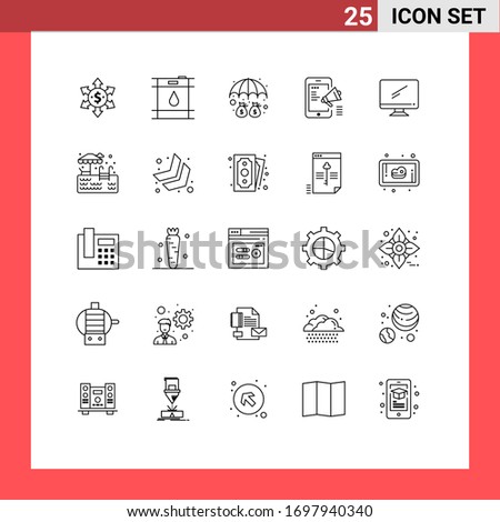 Set of 25 Modern UI Icons Symbols Signs for device; computer; umbrella; mobile advertising; media Editable Vector Design Elements