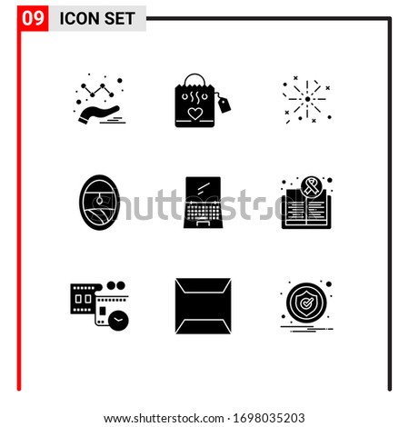 9 Thematic Vector Solid Glyphs and Editable Symbols of mobile; device; holiday; monitor; window Editable Vector Design Elements