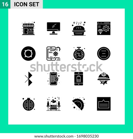 Solid Glyph Pack of 16 Universal Symbols of develop; brower; pc; app; pie Editable Vector Design Elements