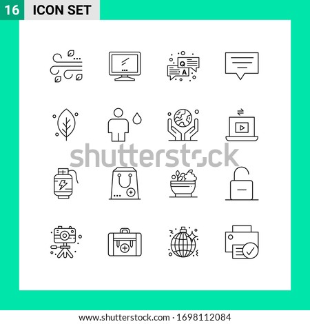 Set of 16 Vector Outlines on Grid for leaf; message; pc; chat; chat Editable Vector Design Elements