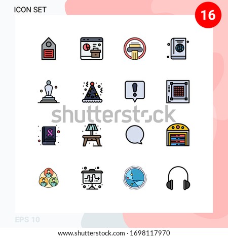 Pack of 16 Modern Flat Color Filled Lines Signs and Symbols for Web Print Media such as cover; passport; report; greek; building Editable Creative Vector Design Elements