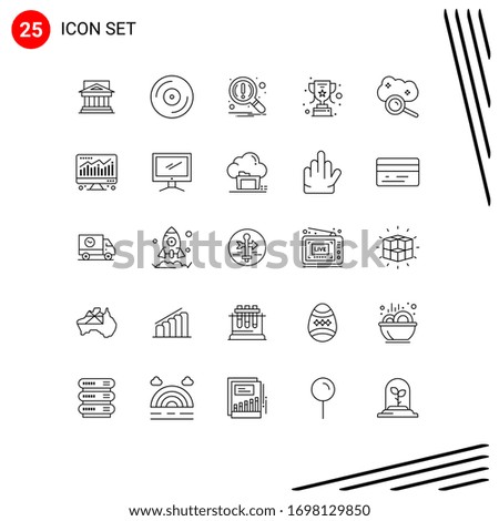 Modern Set of 25 Lines and symbols such as achievement; notification; devices; magnifier; vinyl Editable Vector Design Elements