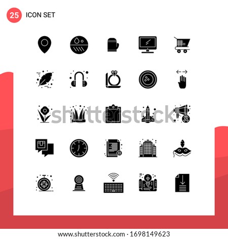 Mobile Interface Solid Glyph Set of 25 Pictograms of trolley ecommerce; pc; microwave; imac; monitor Editable Vector Design Elements