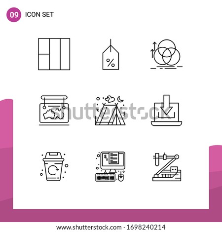 Stock Vector Icon Pack of 9 Line Signs and Symbols for holidays; travel; alignment; guide; map Editable Vector Design Elements