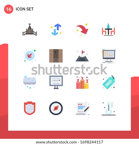 Modern Set of 16 Flat Colors and symbols such as down; meeting; arrow; diplomacy; conference Editable Pack of Creative Vector Design Elements