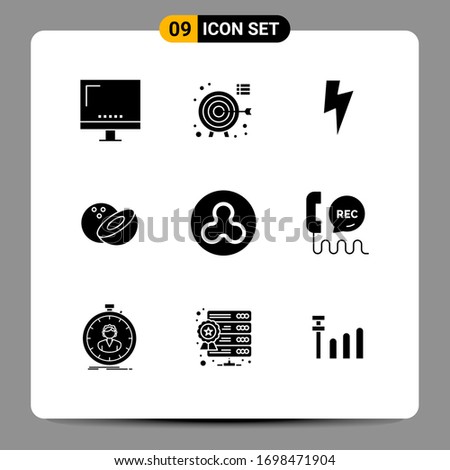 Editable Vector Line Pack of 9 Simple Solid Glyphs of call; blockchain; focus; ripple; coconut Editable Vector Design Elements