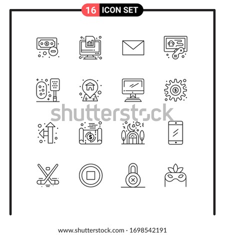 Modern Set of 16 Outlines Pictograph of scrub; bath; report; game; hobbies Editable Vector Design Elements