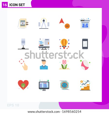 Set of 16 Vector Flat Colors on Grid for interior; website; geometry; missing; cursor Editable Pack of Creative Vector Design Elements