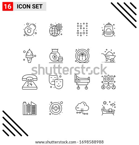 Modern Set of 16 Outlines Pictograph of food; beach; data; school; bag Editable Vector Design Elements