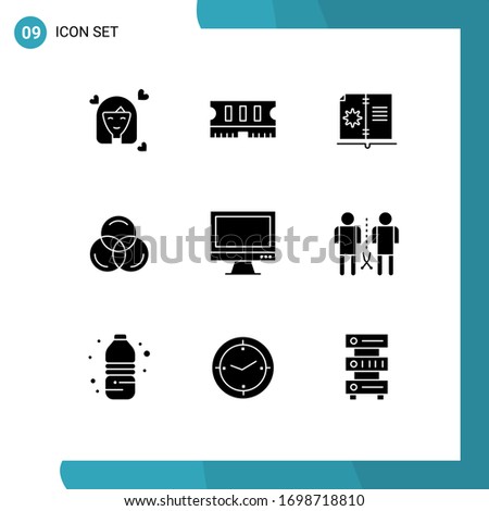 Set of 9 Vector Solid Glyphs on Grid for device; computer; book; web; rgb Editable Vector Design Elements