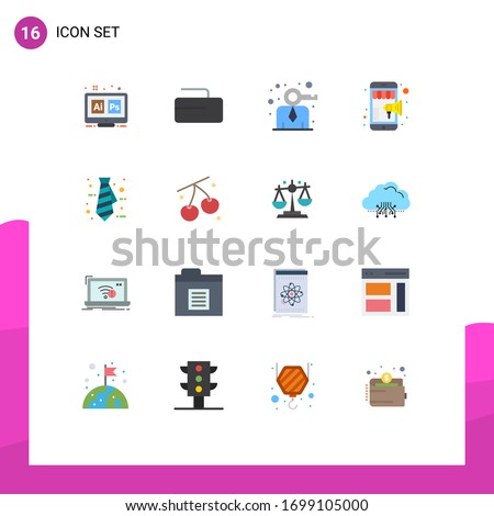 Modern Set of 16 Flat Colors and symbols such as office; mobile marketing; business; shopping; online Editable Pack of Creative Vector Design Elements