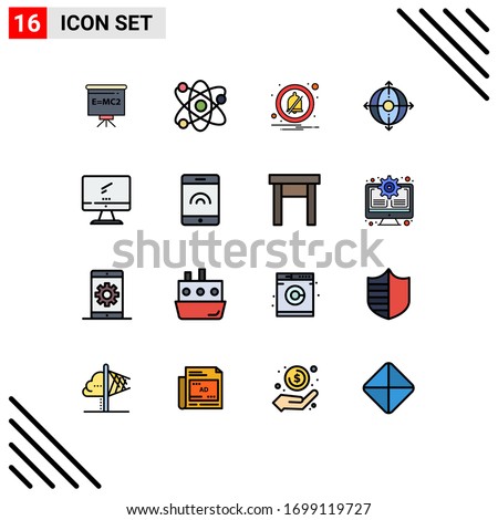 Modern Set of 16 Flat Color Filled Lines and symbols such as device; computer; alarm; product; deployment Editable Creative Vector Design Elements