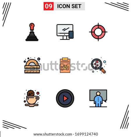 9 Universal Filledline Flat Colors Set for Web and Mobile Applications expense; ruler; holiday; learning; drawing Editable Vector Design Elements